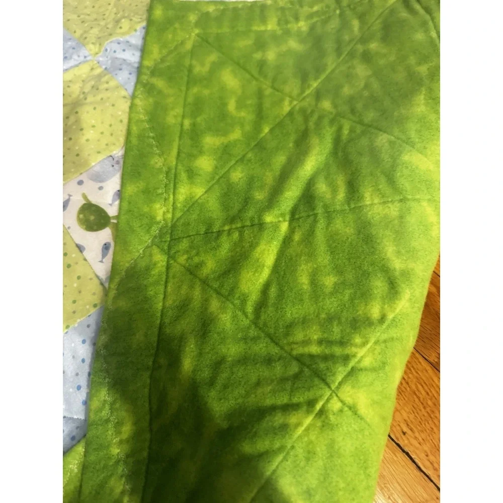 Handmade Baby Quilt Crib Blanket Patchwork Sea Life Blue Green Turtles Jellyfish